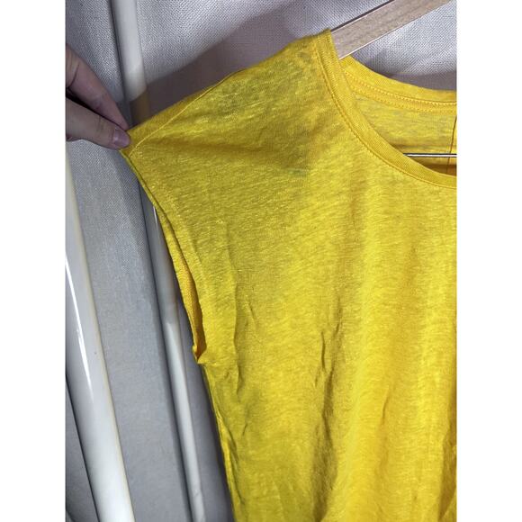 NWT Tahari Bright Yellow 100% Linen Button Back Short Sleeve Blouse - Picture 3 of 9